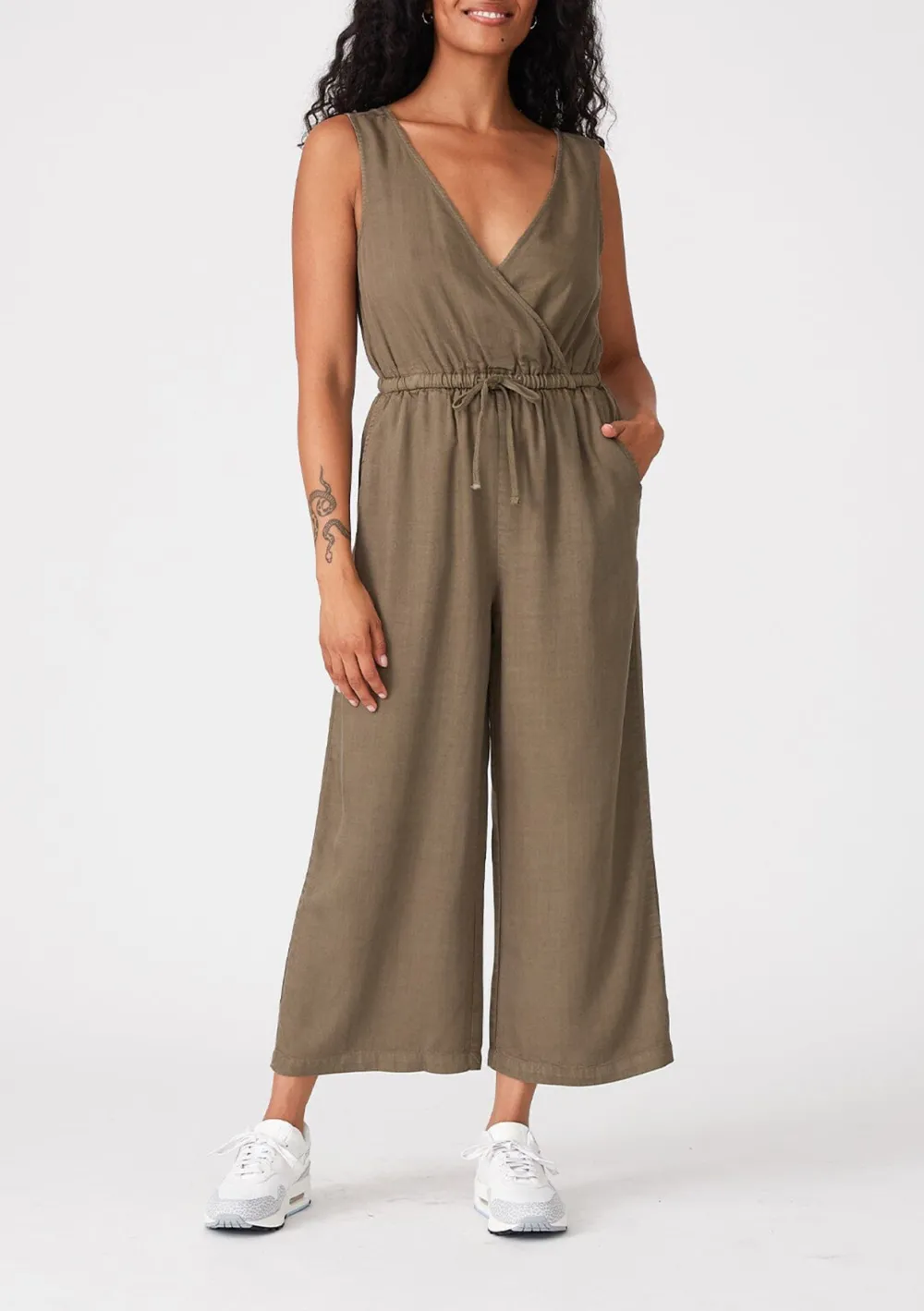 Surplice Wide Leg Sleeveless Jumpsuit