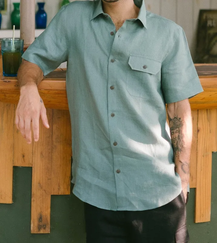 Sage Green Short Sleeve Linen Shirt