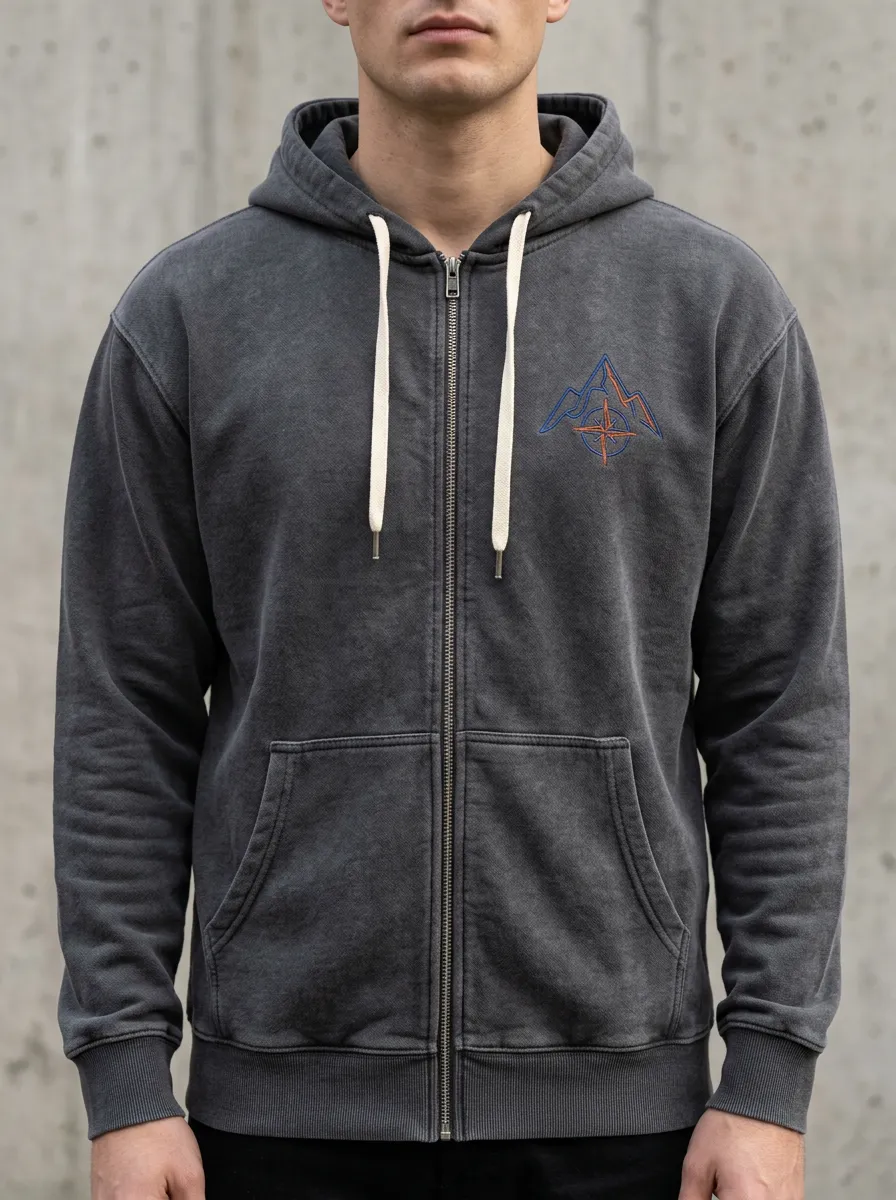 Men's Mountain Compass Adventure Printed Zip-up Hoodie