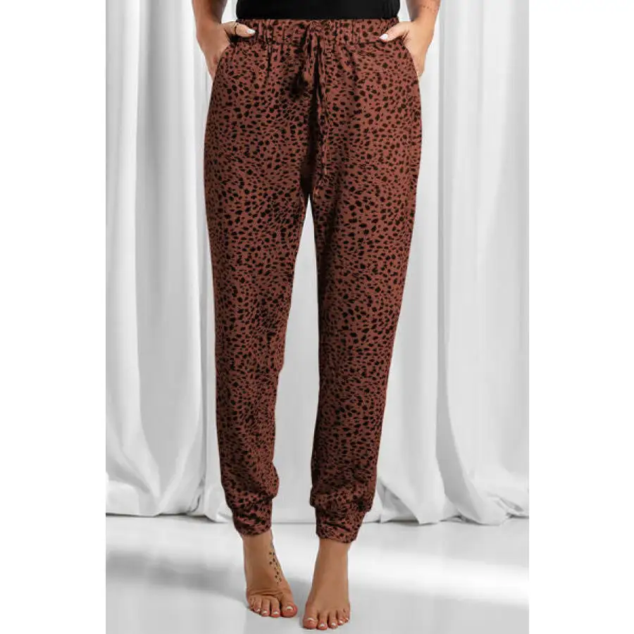 Full Size Leopard Drawstring Pocketed Pants