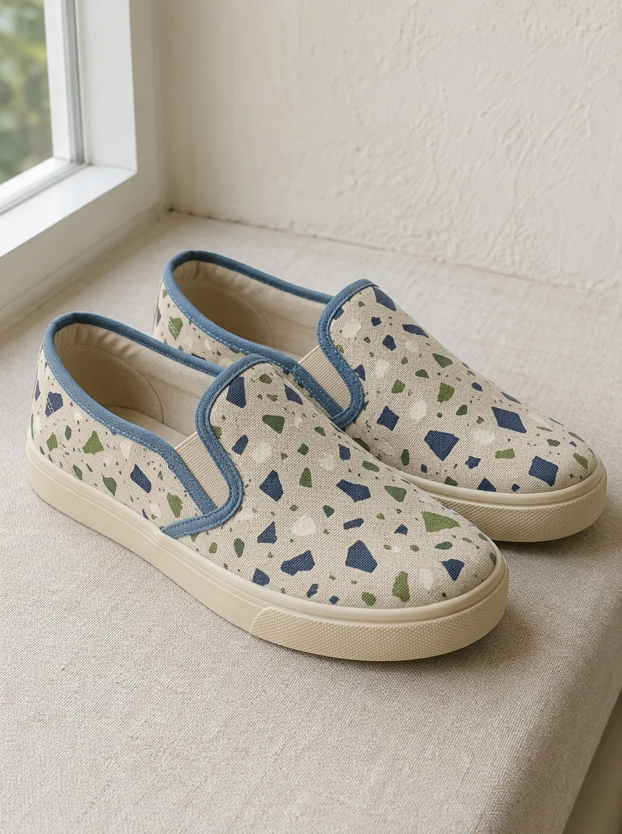 Women's Terrazzo Pattern Blue Green Printed Canvas Shoes