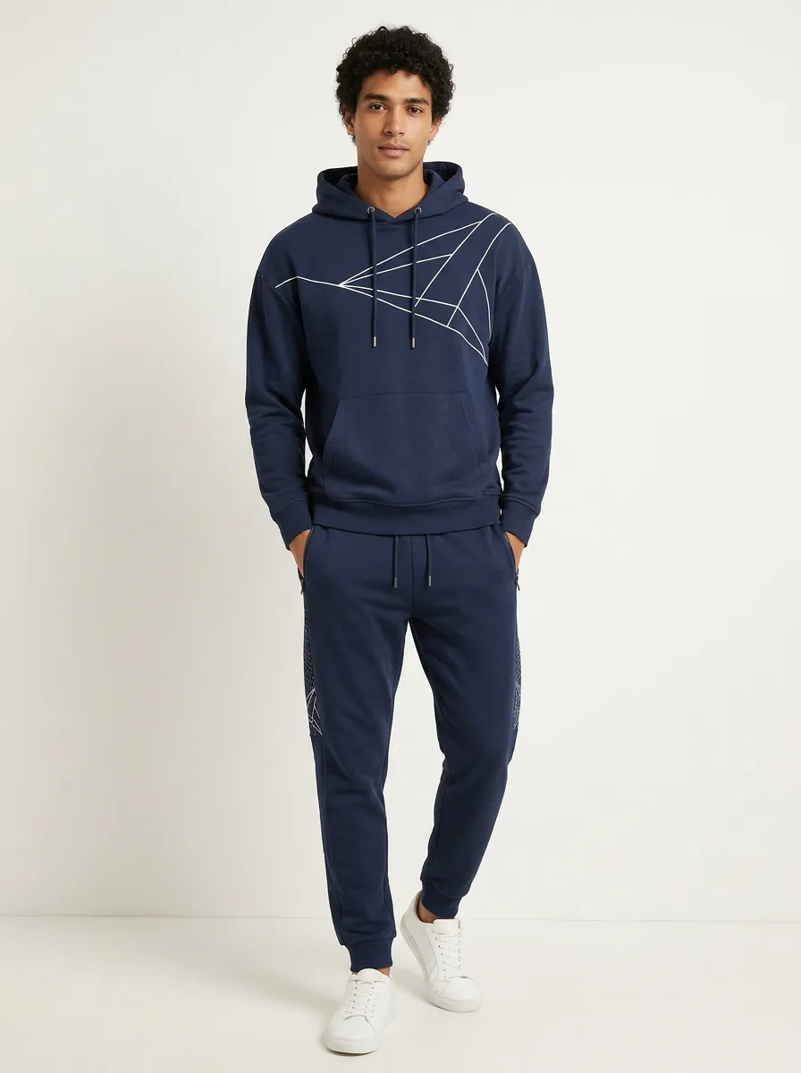 Men's Geometric Line Art Printed Hoodie Jogger Set