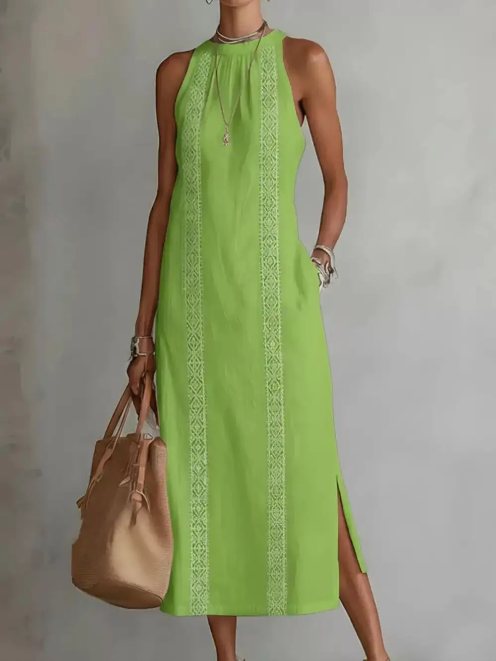 Slit Sleeveless Midi Dress