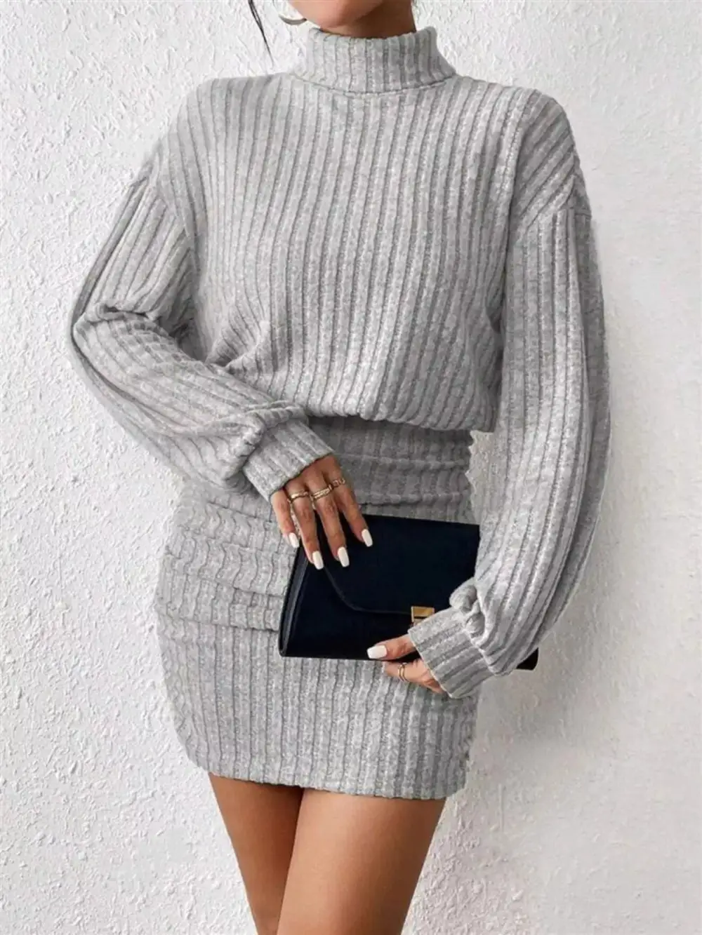 Ribbed Knit Turtleneck Bodycon Mini Dress