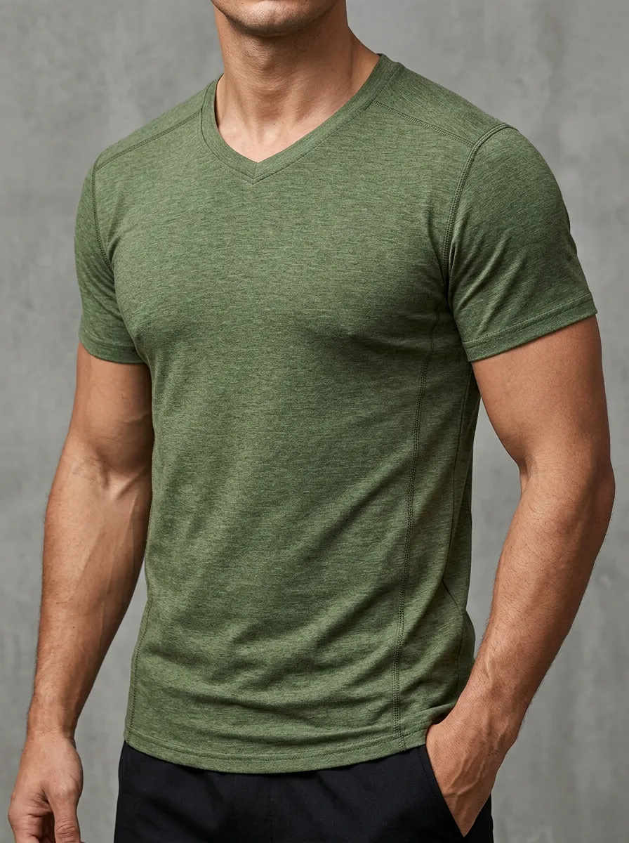 Minimal V-Neck Profile Men's Slim Fit Short Sleeve T-Shirt