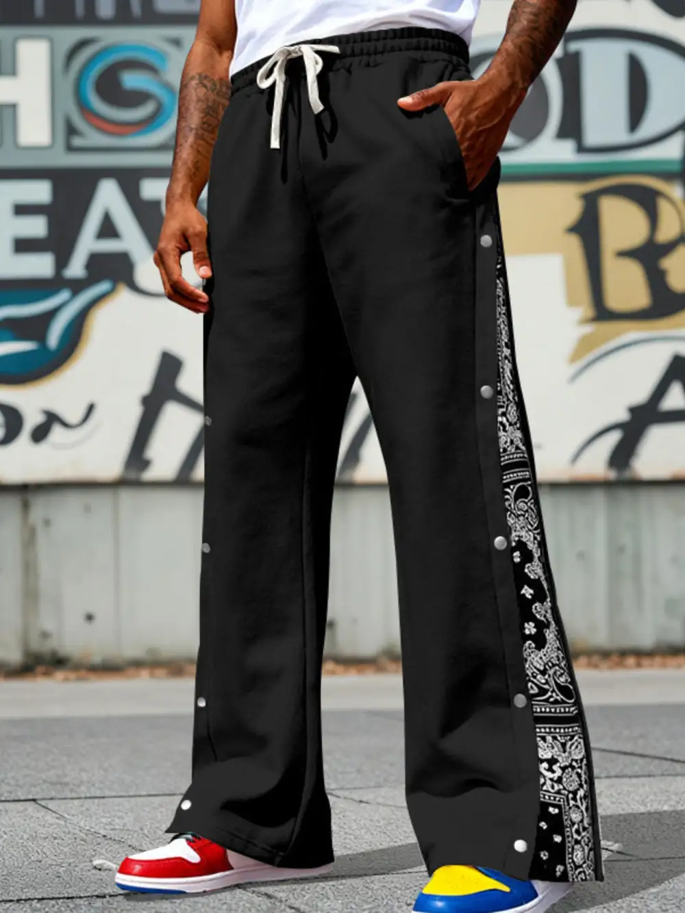 Men's Full Size Side Snap Wide Leg Pants