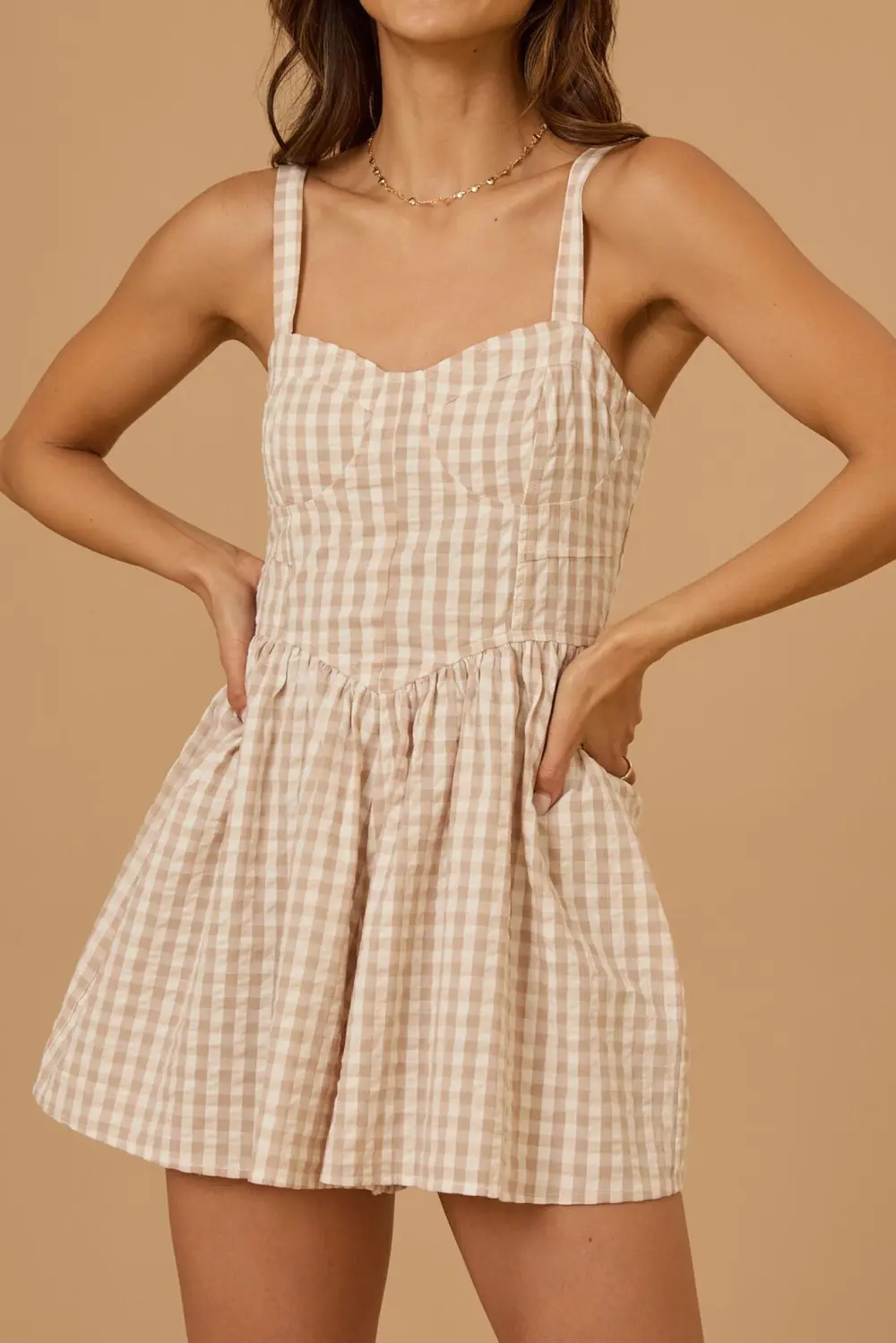 Gingham Casual Style Romper