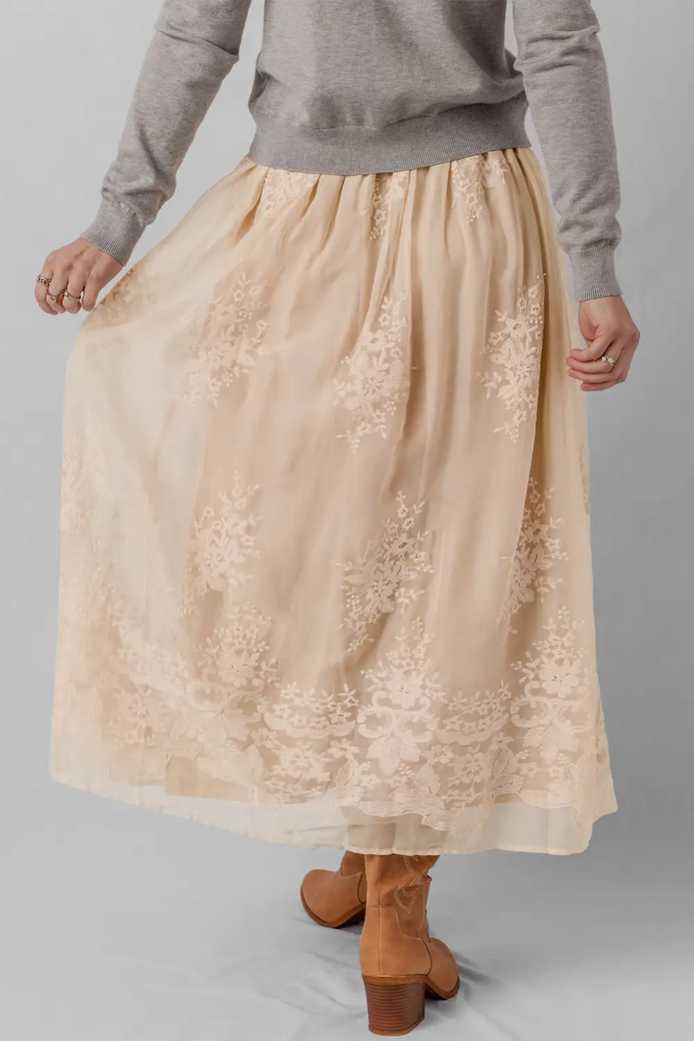 Fluid Mesh Embroidered Skirt