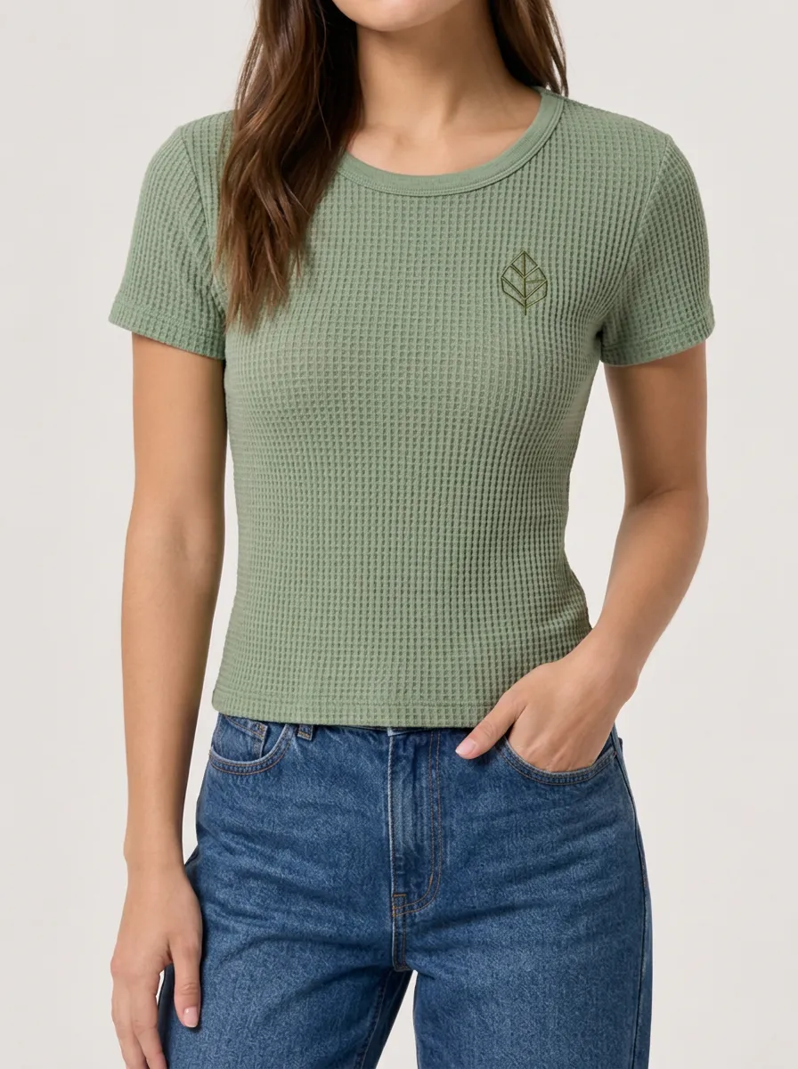 Women's Nature Lover Leaf Printed Waffle Knit Top