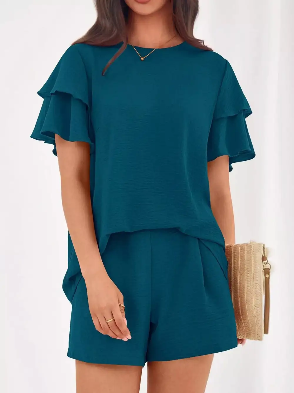Ruffle Sleeve Top and Shorts Two-piece Set Everyday Look