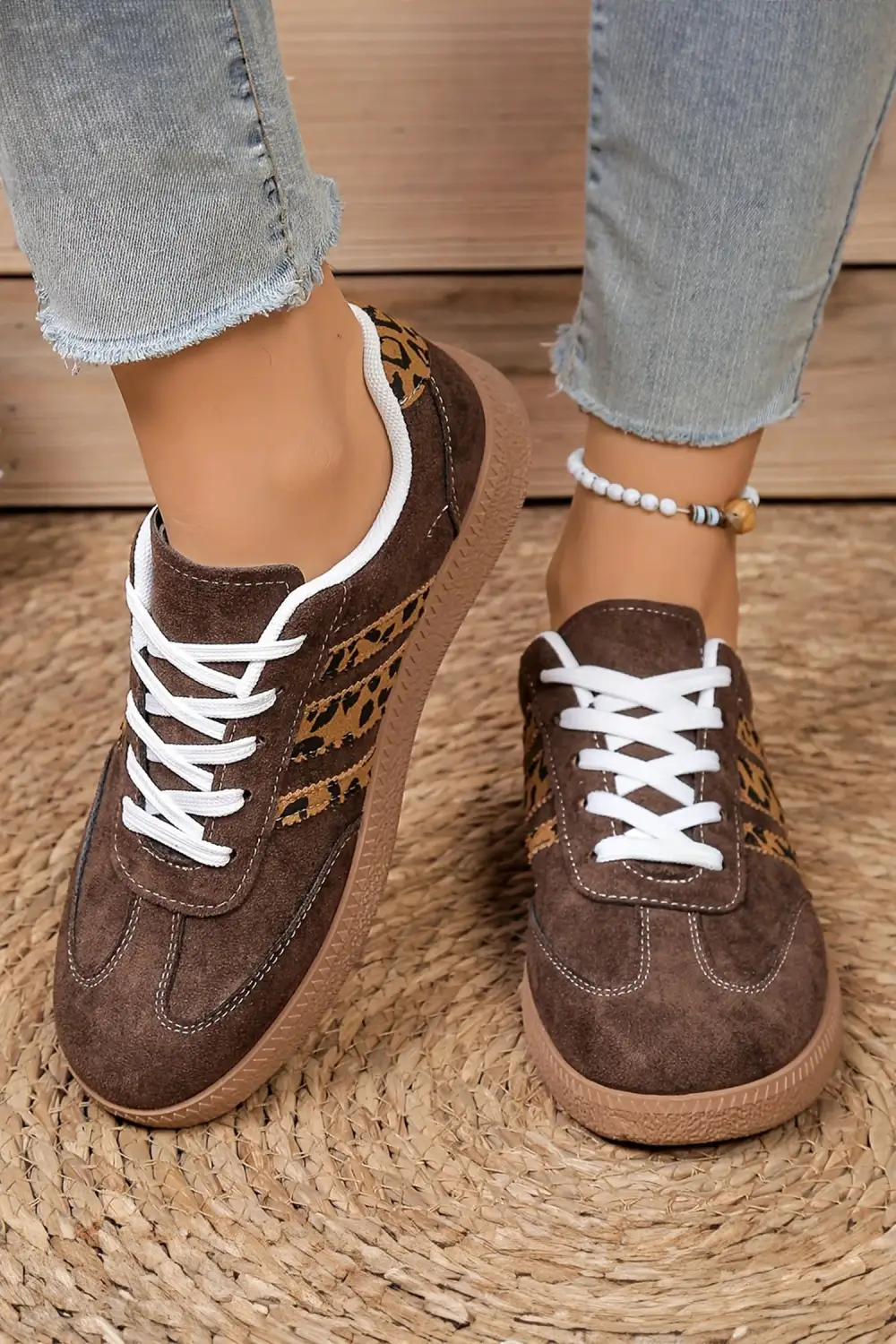 Leopard Faux Suede Patchwork Lace-Up Casual Sneakers