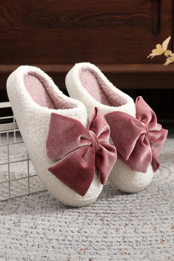 Ribbon Bow Plush House Slippers