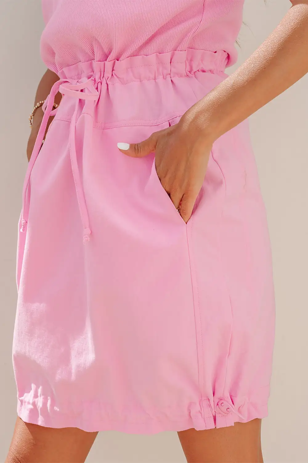 Patchwork Drawstring Short Sleeve Mini Dress