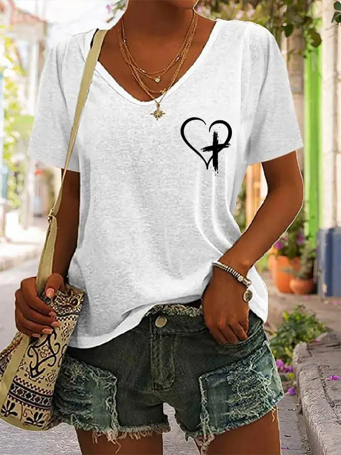Women's Faith Cross Leave The Judgin To Jesus V-Neck T-Shirt