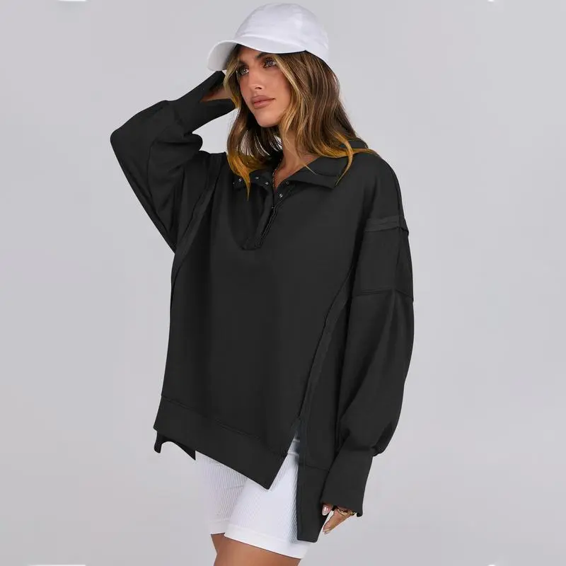 Women's Sweatshirts Oversized Casual Loose Button Up Henley Pullover Top High Low Split Fall Fashion Outfits