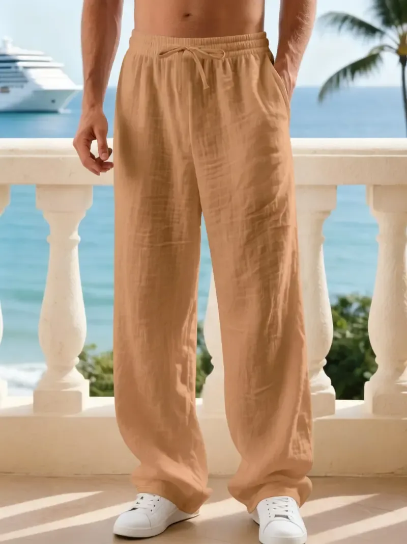 Men's classic linen casual straight-leg pants, breathable, comfortable, and stylish long pants