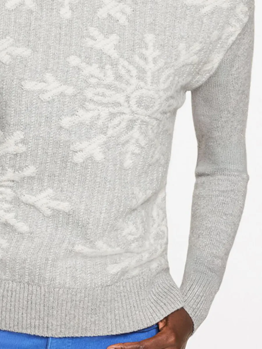 Lady'S Elegant And Shining Snowflake Fashion Knitted Crew Neck Sweater