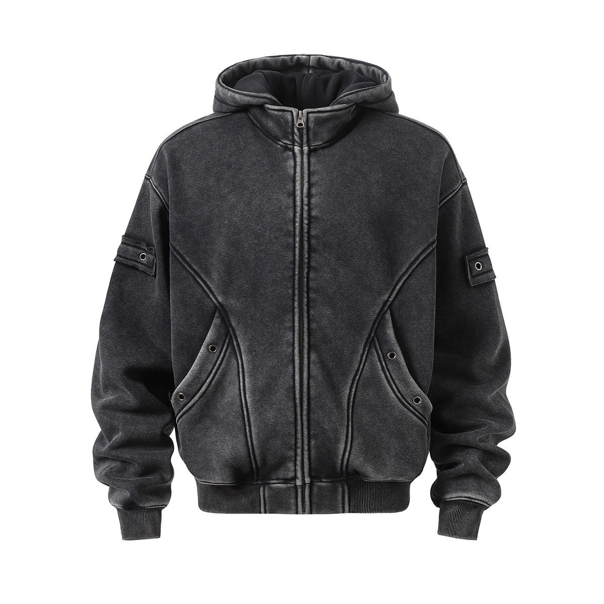 Men's Washed Zip-Up Hoodie Jacket