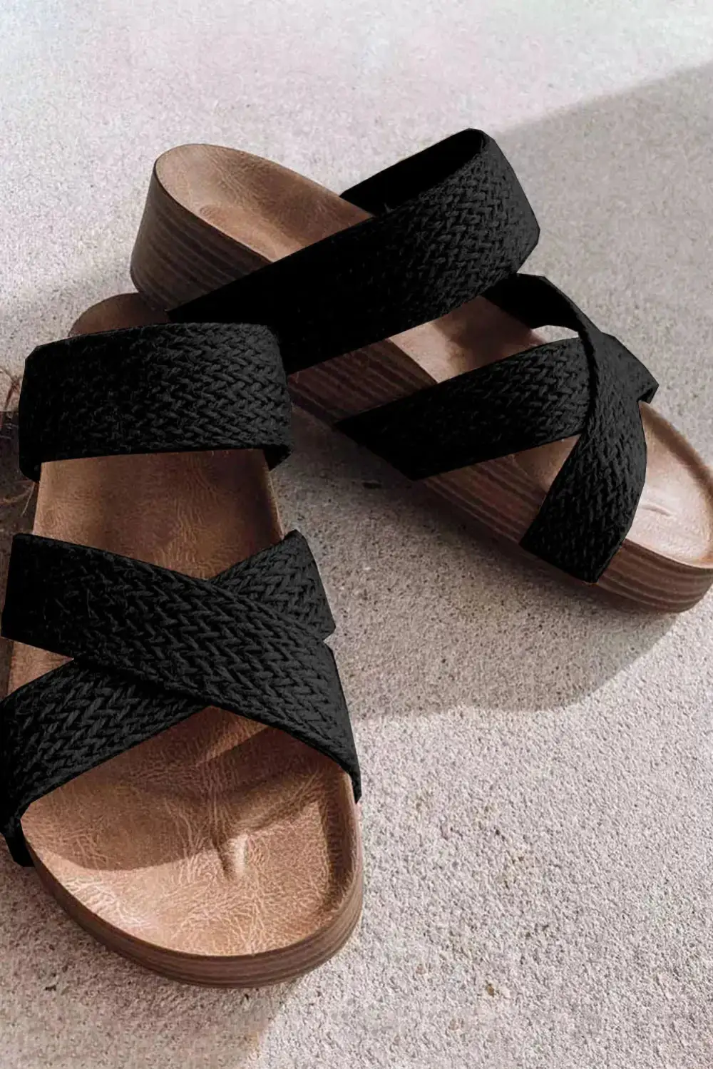 Woven Crisscross Platform Slide Sandals