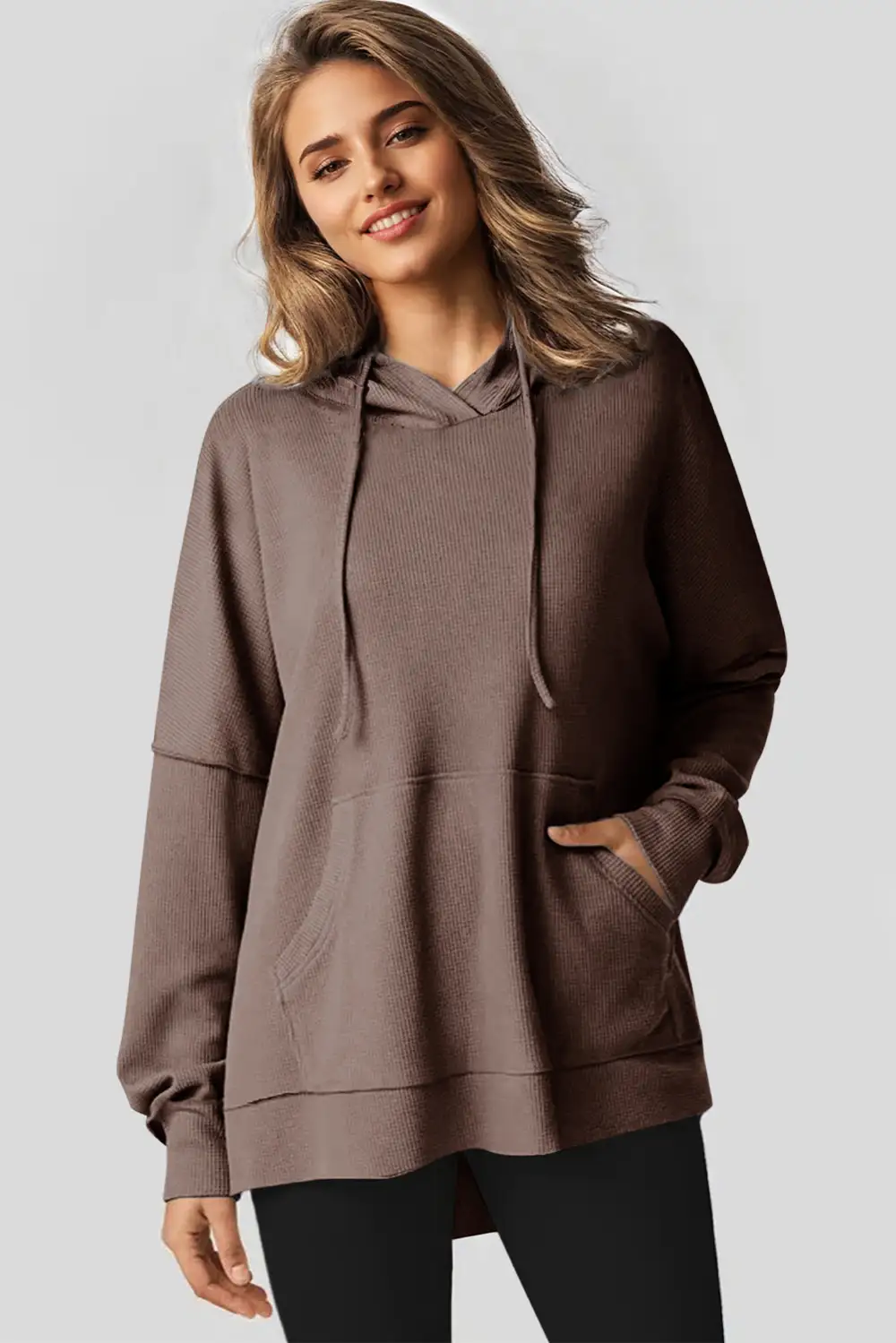 Modern Waffle Knit Fleece Lined High Low Oversized Hoodie