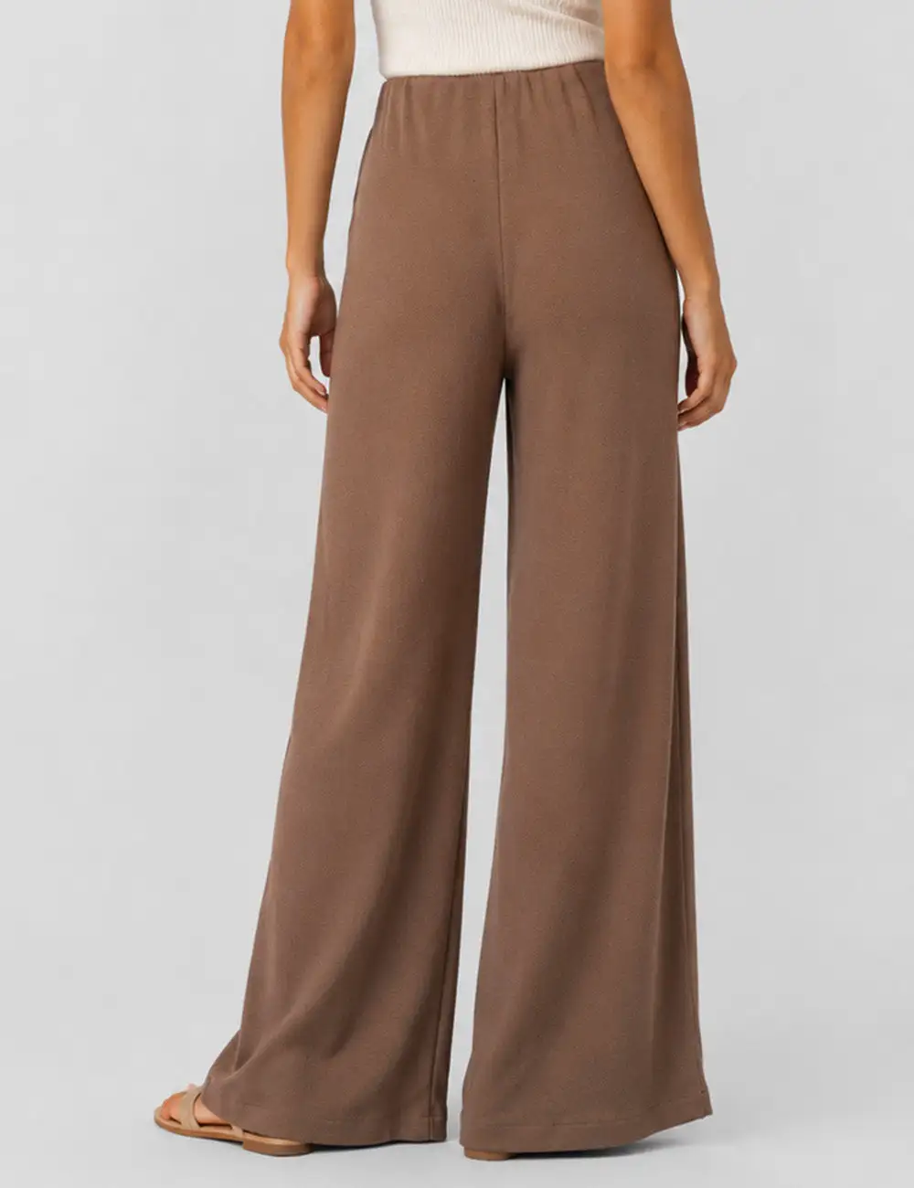 Solid Color Elastic Waist Wide Leg Pants