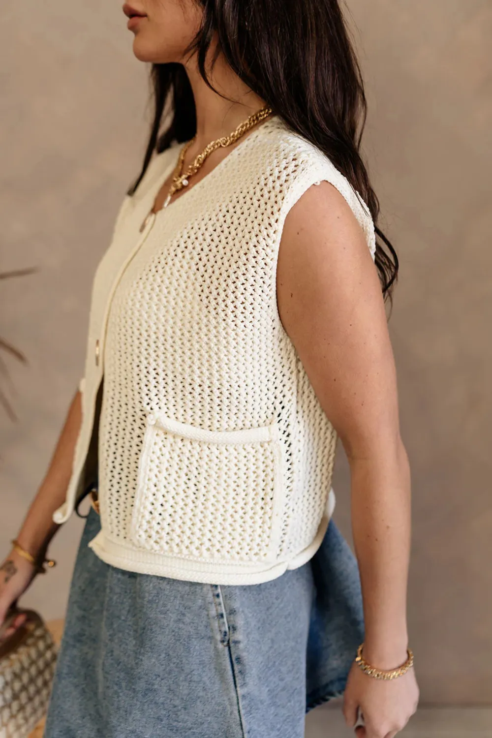 Front Button Sleeveless Vest