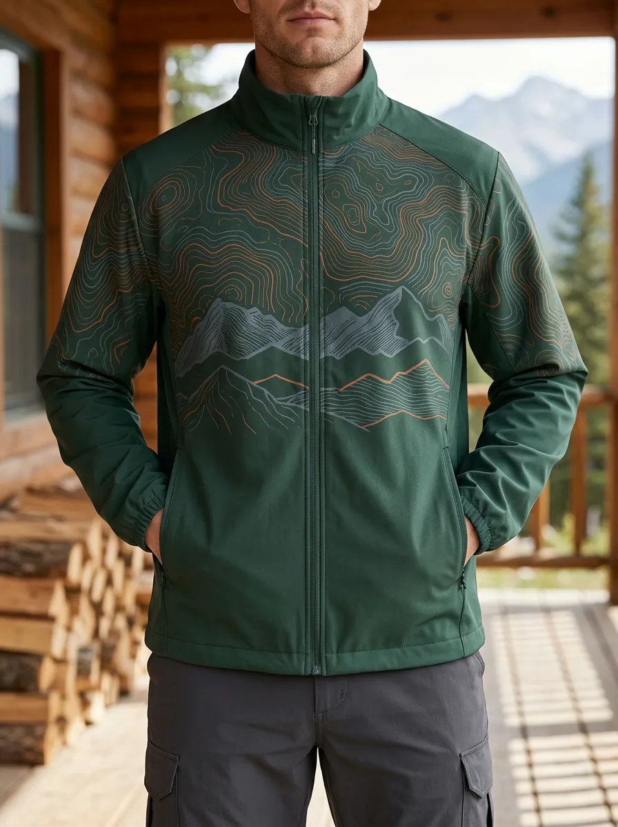 Men's Outdoor Hiking Mountain Topographic Rugged Adventure Jacket