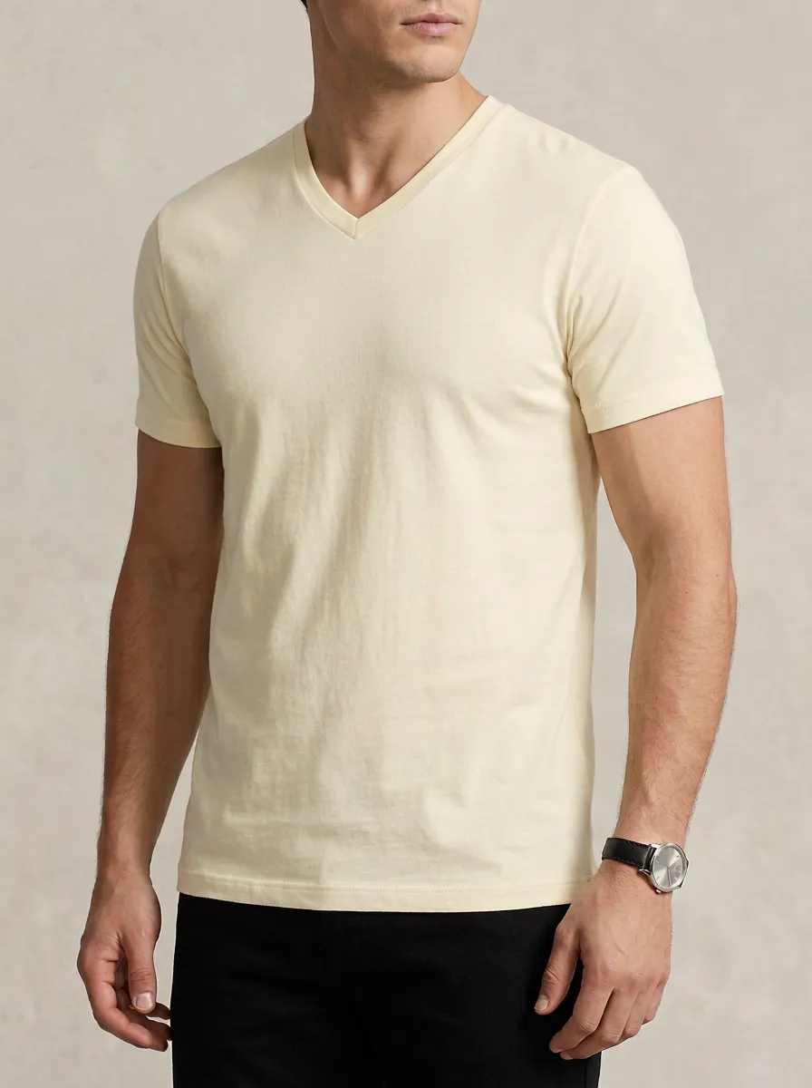 Minimal Ribbed V-Neck Clean Look Men's Slim Fit Short Sleeve T-Shirt
