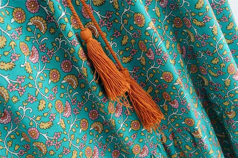 V-Neck Short Sleeve Boho Maxi Dress