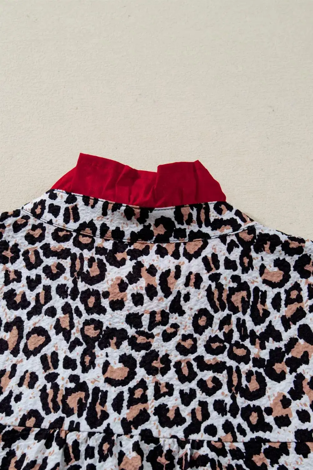 Contrast Frilled V Neck Trimmed Leopard Shirt