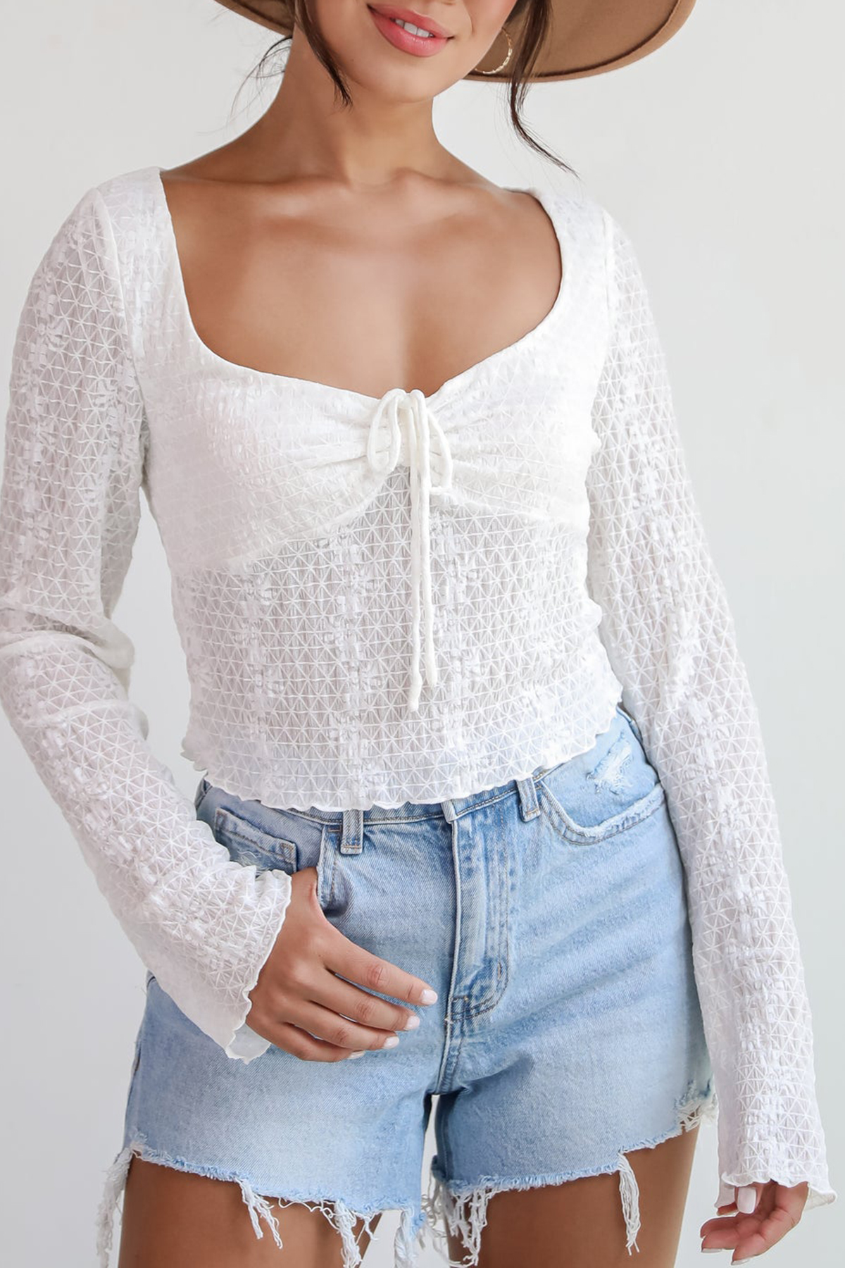 Trendsetting Cuteness White Mesh Blouse