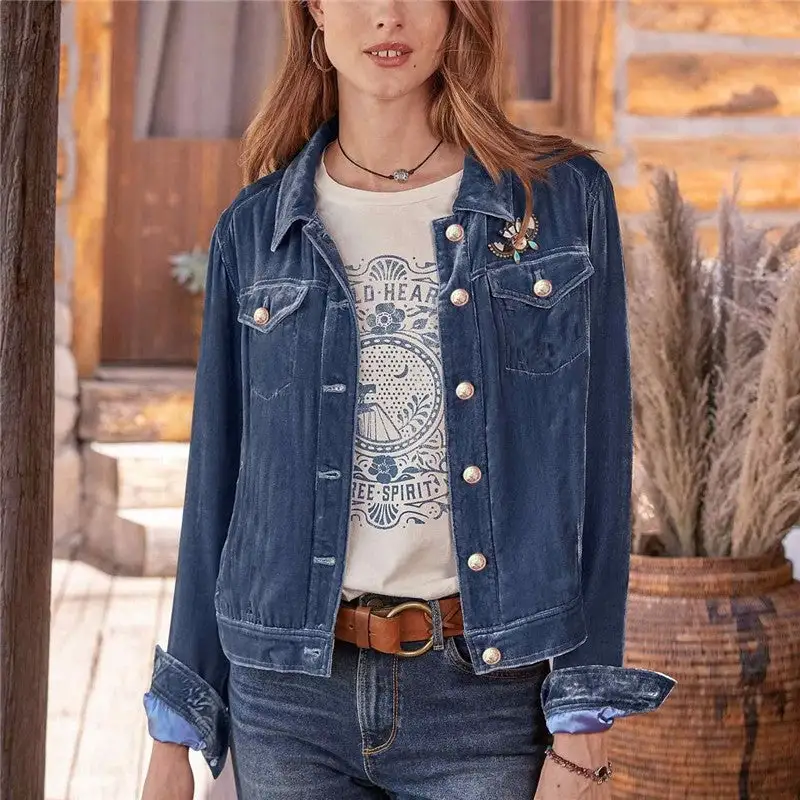 Lapel Velvet Casual Outerwear Jacket