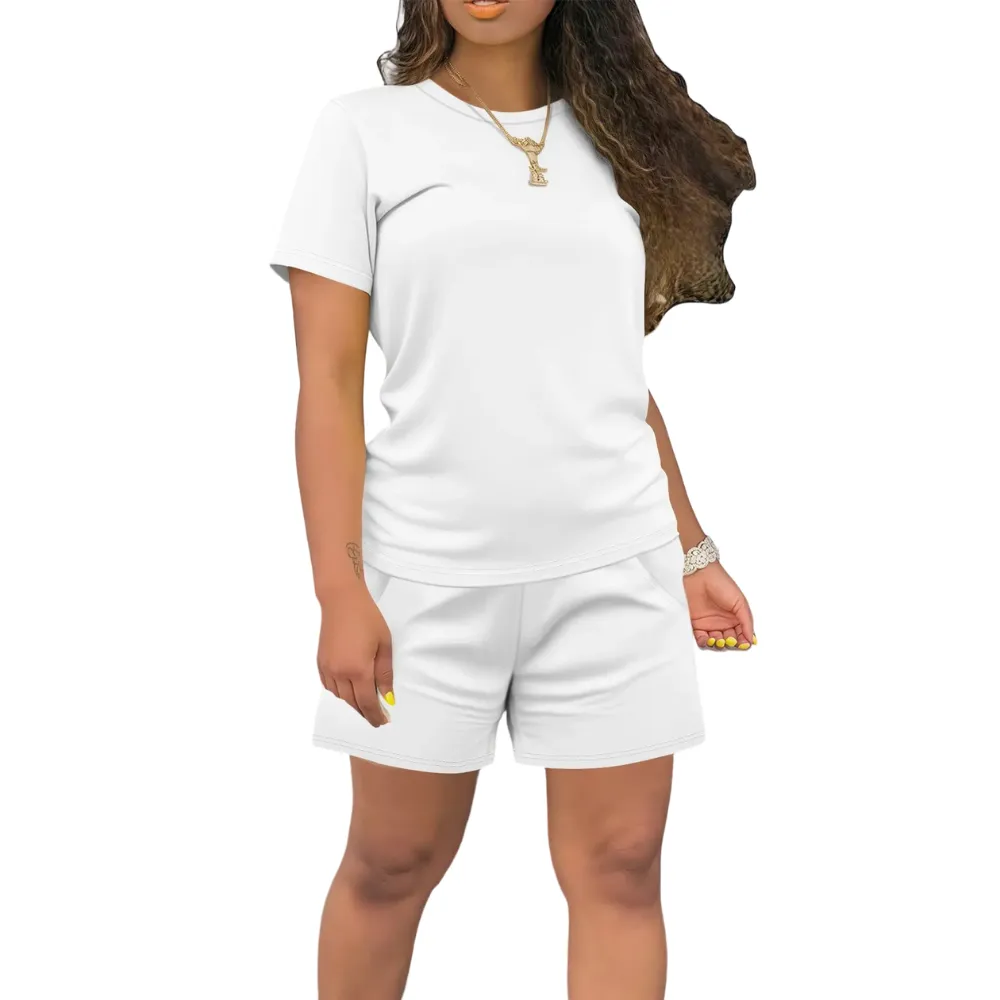 Women's Summer Casual 2 Piece Outfits Short Sleeve Top & Shorts Set Soft Regular Fit Loungewear
