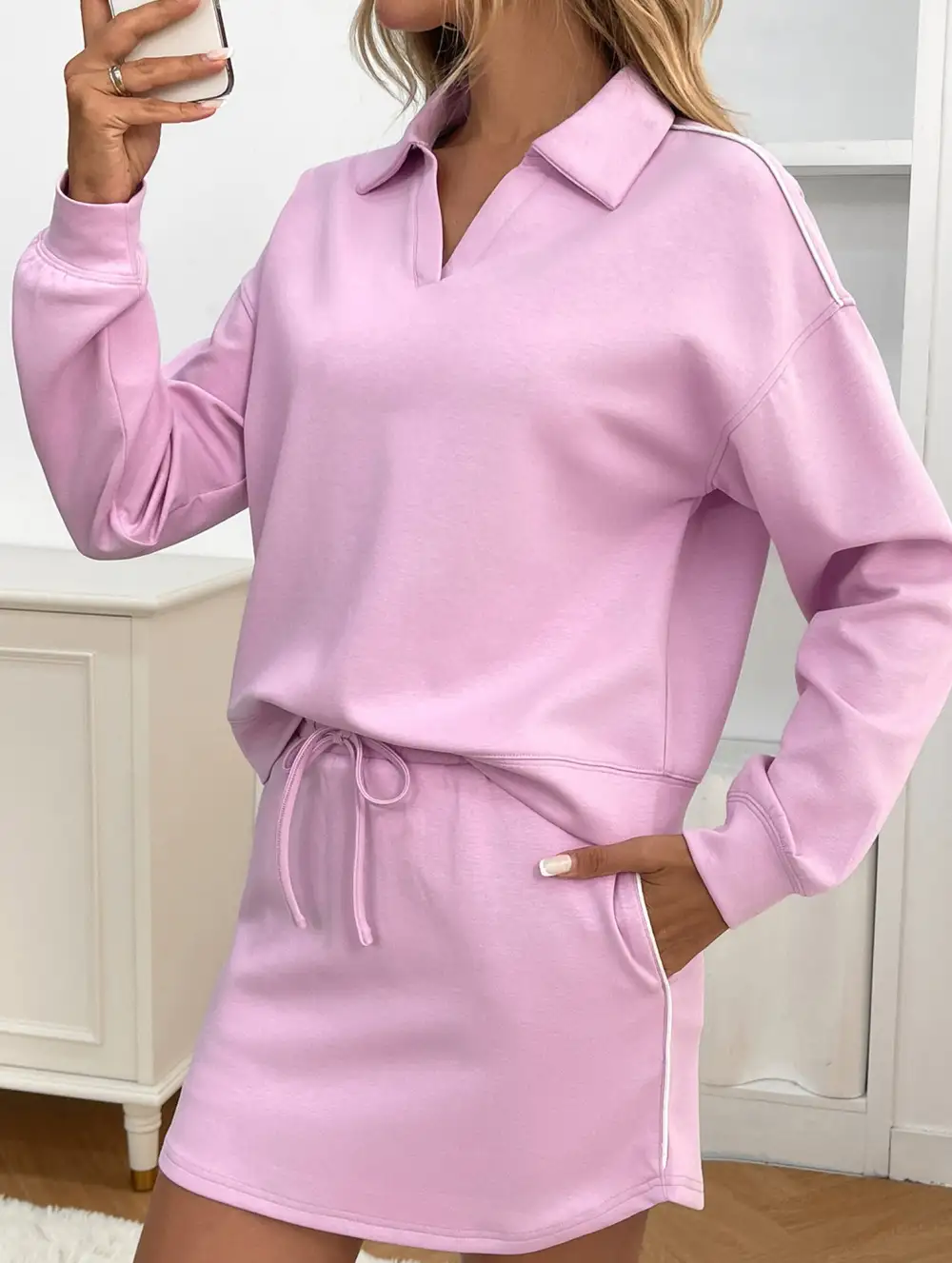 Sport Collar Top Skirt Set