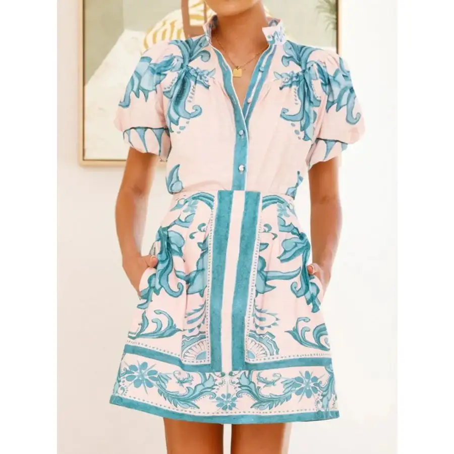 Printed Puff Sleeve Top and Skirt Set