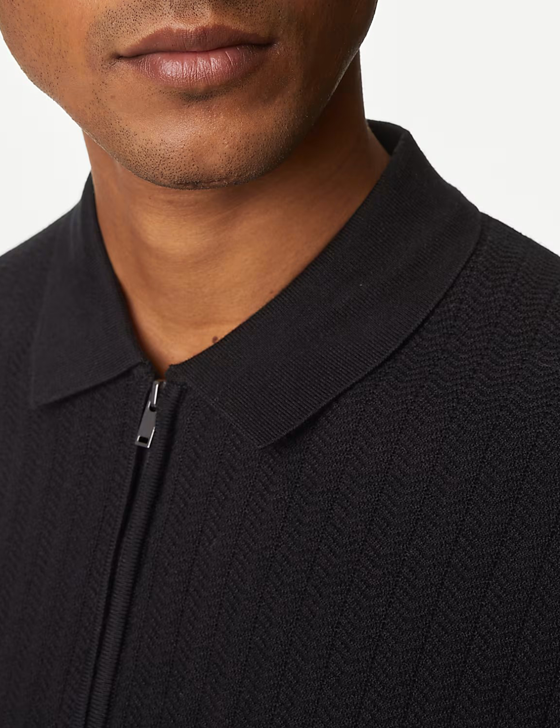 Men's Pink Textured Knit Quarter Zip Polo