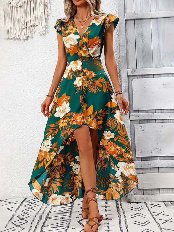 High Flower Neck Maxi Dress
