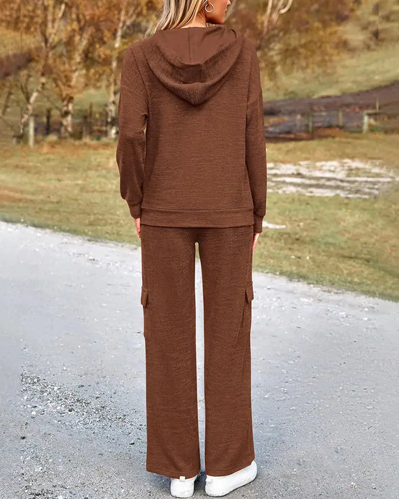 Casual Two-Piece Cargo Sweatsuit Set Hoodie and Pants