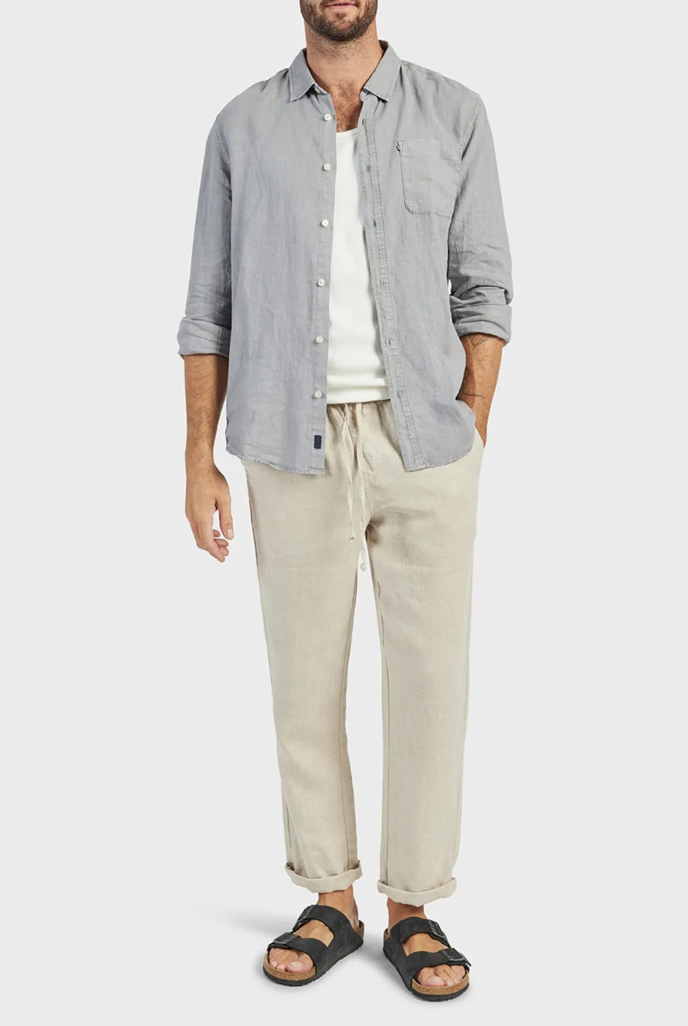 Hampton Linen Shirt-Ash grey
