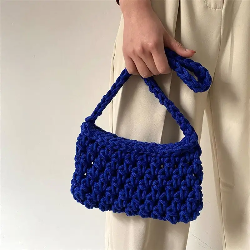Solid Crochet Knitted Shoulder Bag