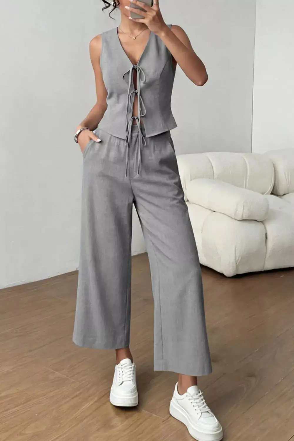 Easygoing Wide Leg Tie Jumpsuit