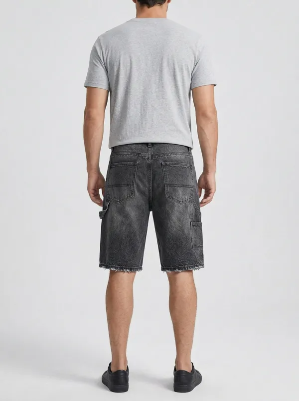 Storage-Ready Raw Hem Geometric Street Look Men's Distressed Raw Hem Denim Shorts