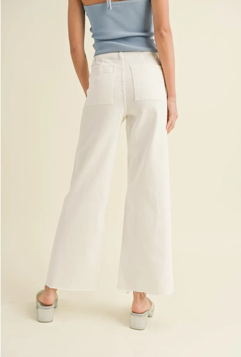 Cream High Waist Wide Leg Denim Pants