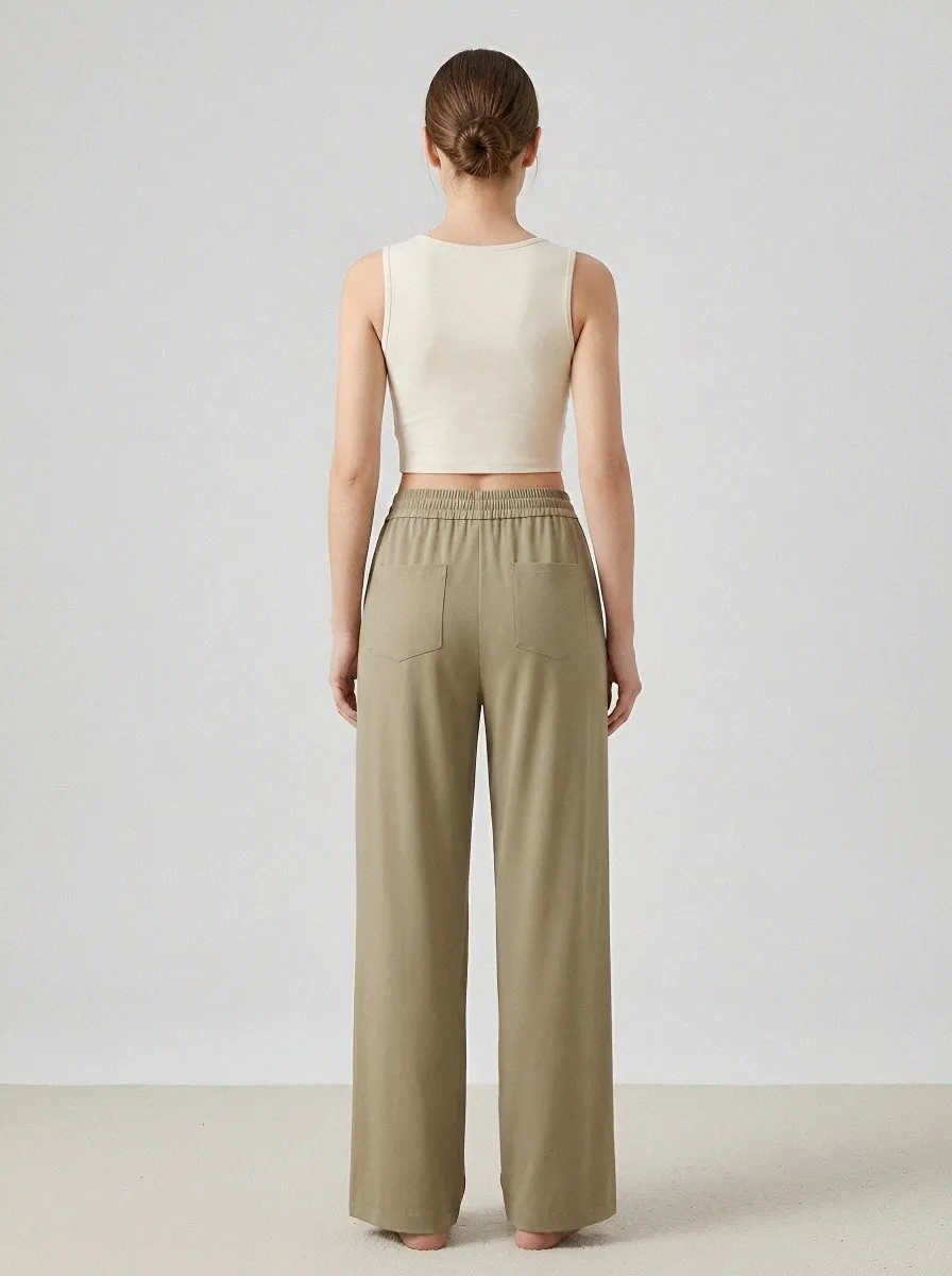 Women's Ice Silk Wide-Leg Drawstring Lounge Casual Pants