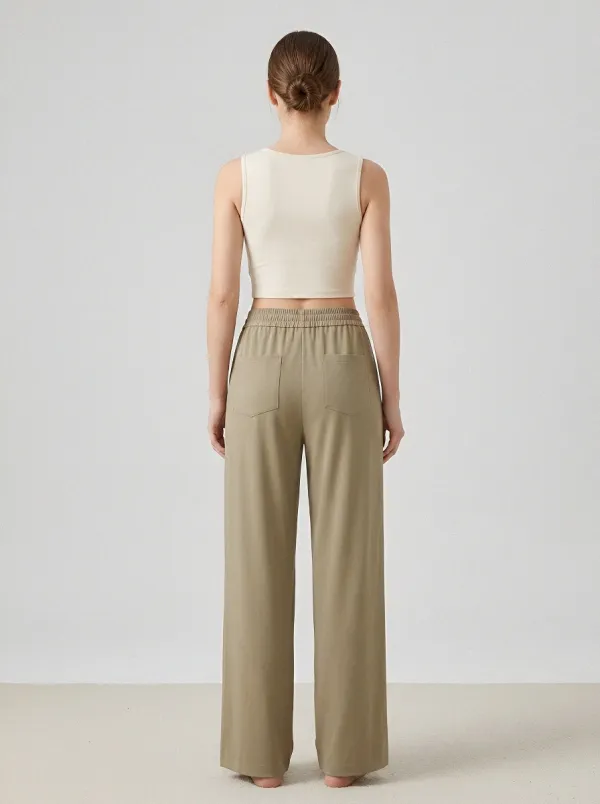 Women's Ice Silk Wide-Leg Drawstring Lounge Casual Pants
