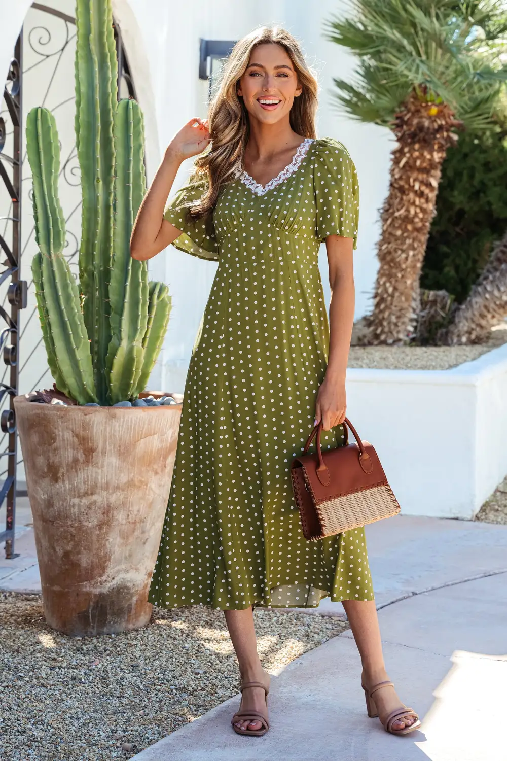 Polka Dot Printed Smocked Maxi Dress