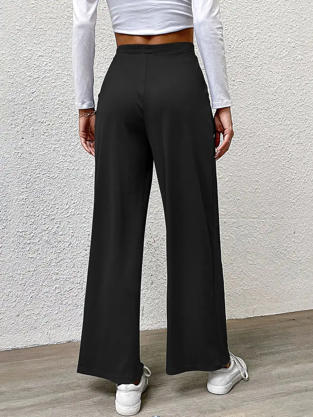 Draped High Waist Straight Leg Pants