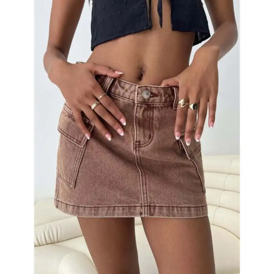 Mini Cargo Denim Skirt with Pockets