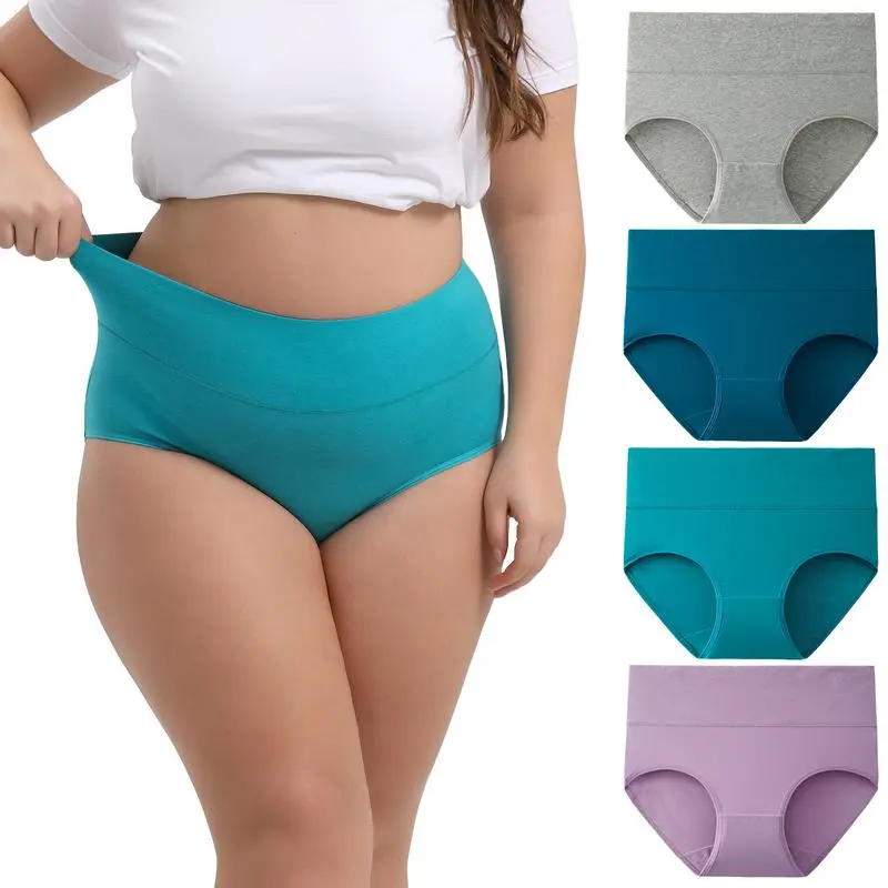 Women's large-size high-waist cotton underwear, soft and comfortable, fully covering triangle pants, breathable and elastic fabric, suitable for daily wear and providing all-day comfort.