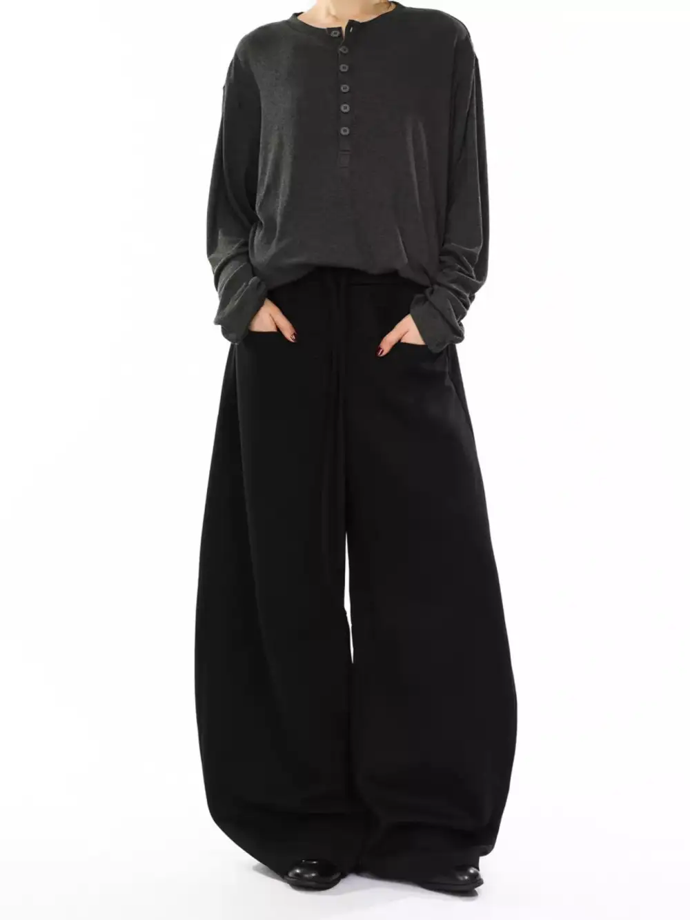 Textured Men's Plus Size Drawstring Wide Leg Pants